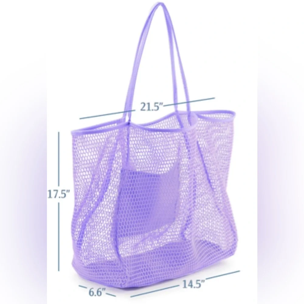 HOXIS Meshβ Beach Tote Women's Shoulder Bag LG Minimalist Purse Handbag Purple π - Picture 4 of 8